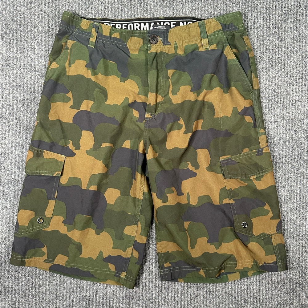 No Fear Men's Camo Cargo Shorts 12" Green Brown Performance Stretch Size 34